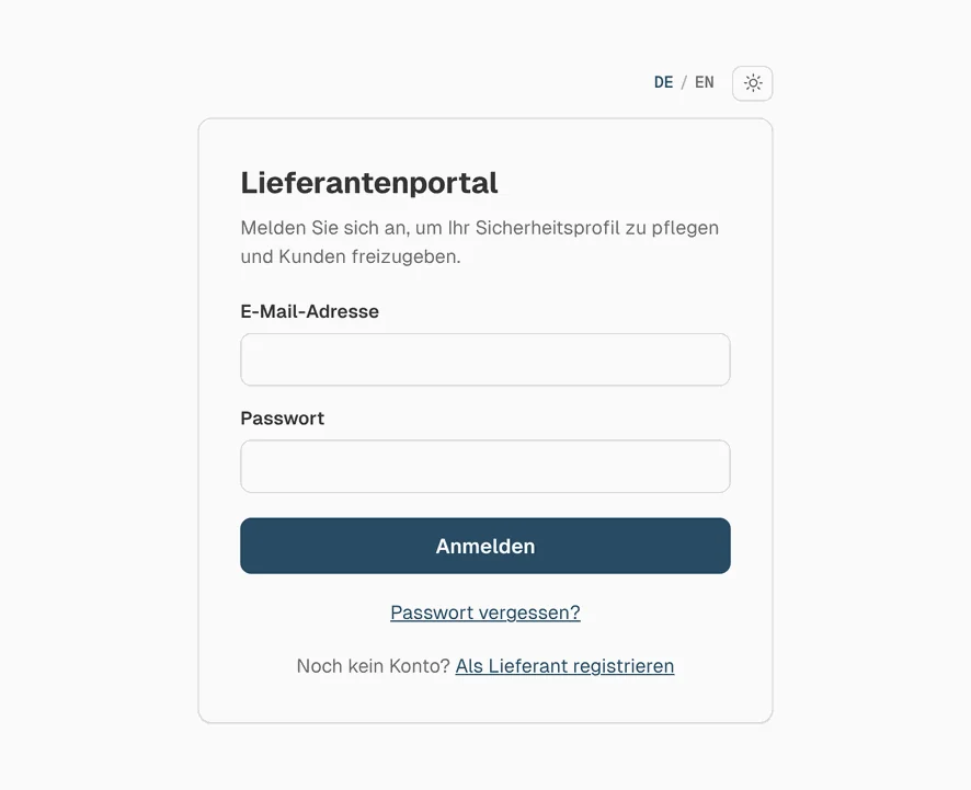 Anmeldeseite des Lieferantenportals